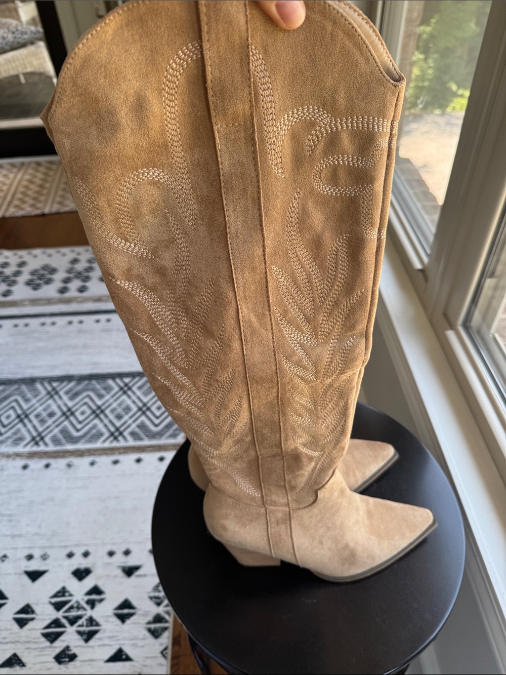 Women’s Tan Suede Western Knee-High Boots - Picture 3 of 7
